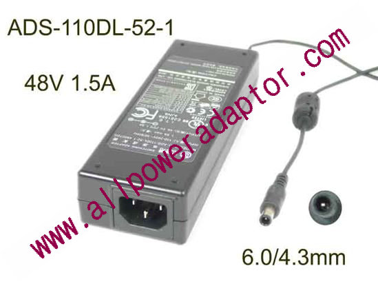 HOIOTO ADS-110DL-52-1 AC Adapter 48V 1.5A, Barrel 6.0/4.3mm With Pin, IEC C14