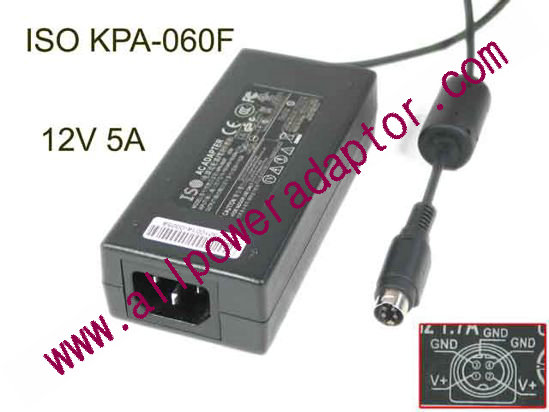 ISO KPA-060F AC Adapter 5V-12V 12V 5A, 4P P14=V, C14, New