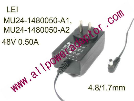 LEI / Leader MU24-1480050-A1 AC Adapter 48V 0.50A, 4.8/1.7mm, US 2P Plug, New