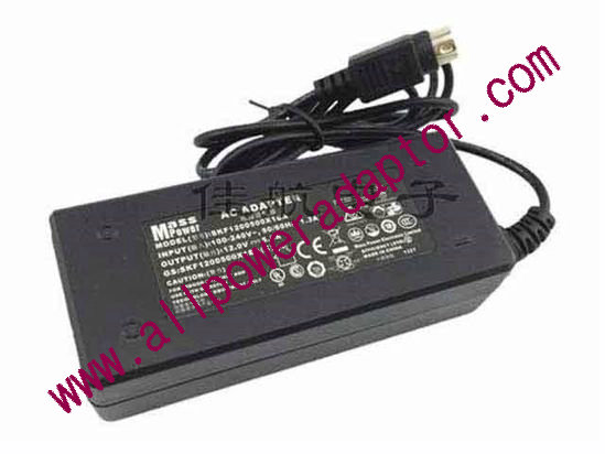 Mass Power SKF1200500X1BA AC Adapter 5V-12V 12V 5A, 4-Pin Din, 3-Prong