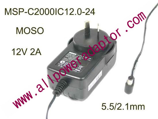 MOSO MSP-C2000IC12.0-24W-AU AC Adapter 5V-12V 12V 2A, 5.5/2.1mm, AU 2P Plug, New