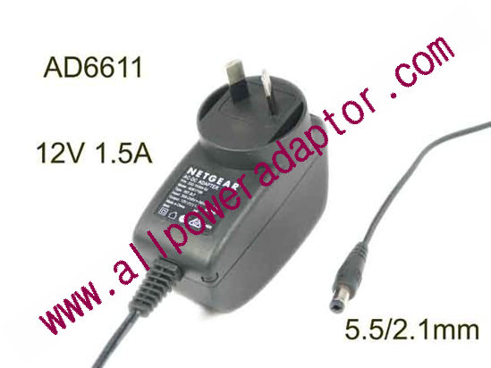 NETGEAR AD6611 AC Adapter 5V-12V 12V 1.5A, 5.5/2.1mm, AU 2P Plug, New