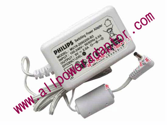 Philips MU18-2090200-B2 AC Adapter 5V-12V 9V 2A, 3.5/1.35mm, UK 3P Plug, White