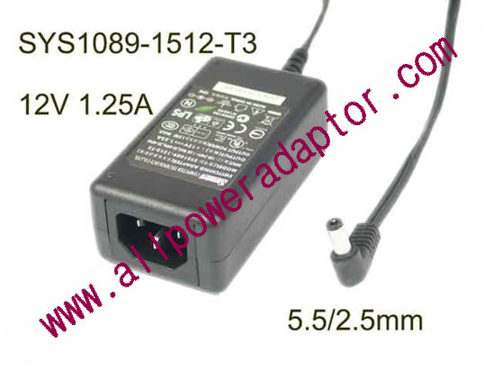 Sunny SYS1089-1512-T3 AC Adapter 5V-12V 12V 1.25A, 5.5/2.5mm, C14, New