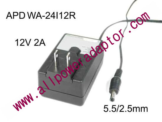 APD / Asian Power Devices WA-24I12R AC Adapter 5V-12V WA-24I12R, 12V 2A, Barrel 5.5/2.5mm, US 2-Pin Plug