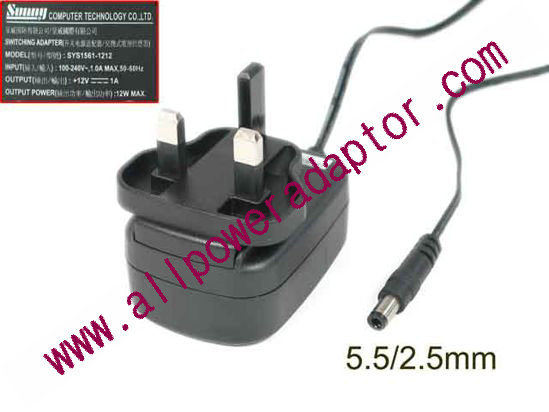 Sunny SYS1561-1212 AC Adapter 5V-12V 12V 1A, Barrel 5.5/2.5mm, UK 3-Pin Plug