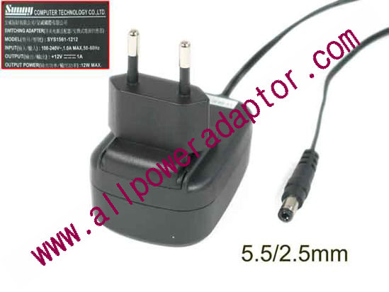Sunny SYS1561-1212 AC Adapter 5V-12V 12V 1A, Barrel 5.5/2.5mm, EU 2-Pin Plug