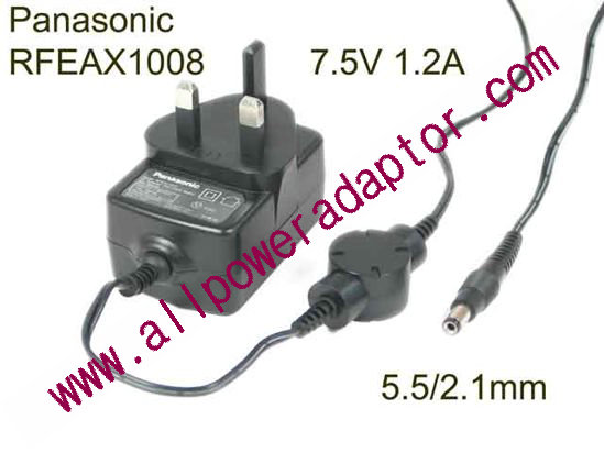 Panasonic RFEAX1008 AC Adapter 5V-12V 7.5V 1.2A, Barrel 5.5/2.1mm, UK 3-Pin Plug