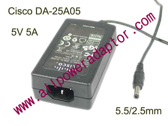 Cisco DA-25A05 AC Adapter 5V-12V 5V 5A, Barrel 5.5/2.5mm, IEC C14, DA-25A05