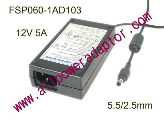 FSP Group Inc FSP060-1AD103 AC Adapter 5V-12V 12V 5A, Barrel 5.5/2.5mm, IEC C14, FSP060-1AD103