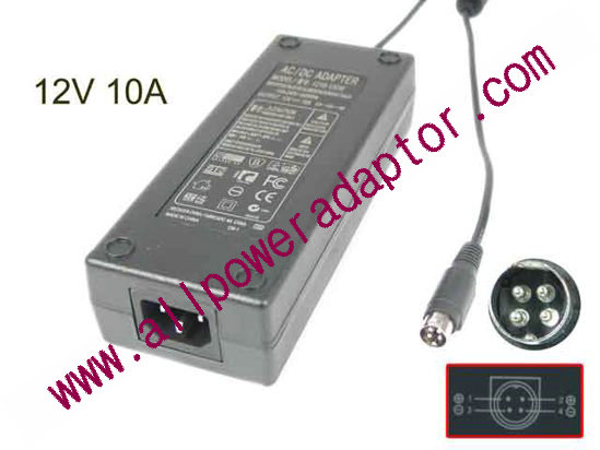 AOK OEM Power AC Adapter 5V-12V 12V 10A, 4P P14=V, C14, New,1210-120W