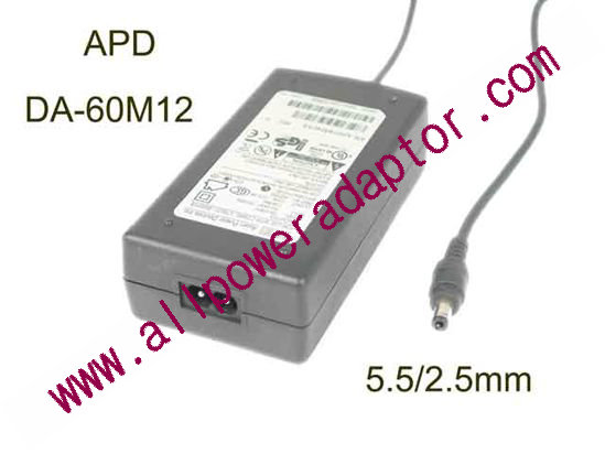 APD / Asian Power Devices DA-60M12 AC Adapter 5V-12V 12V 5A, Barrel 5.5/2.5mm, 2-Prong,