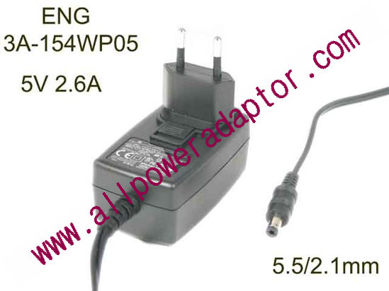 ENG 3A-154WP05 AC Adapter 5V-12V 5V 2.6A, Barrel 5.5/2.1mm, EU 2-Pin Plug - Click Image to Close