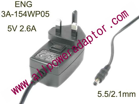 ENG 3A-154WP05 AC Adapter 5V-12V 5V 2.6A, Barrel 5.5/2.1mm, UK 3-Pin Plug - Click Image to Close