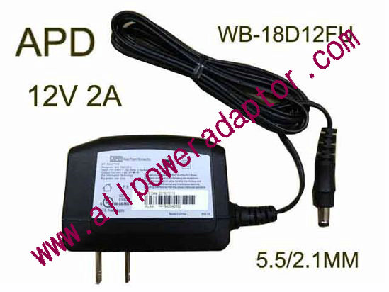 APD / Asian Power Devices WB-18D12FU AC Adapter 5V-12V 12V 2A 5.5/2.1MM, US 2-Pin Plug