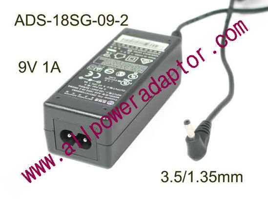 HOIOTO ADS-18SG-09-2 AC Adapter 5V-12V 9V 1A, Barrel 3.5/1.35mm, 2-Prong, ADS-18SG-09-2