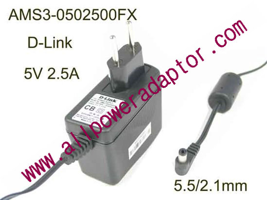 D-Link AMS3-0502500FX AC Adapter 5V-12V 5V 2.5A, Barrel 5.5/2.1mm, EU 2-Pin Plug