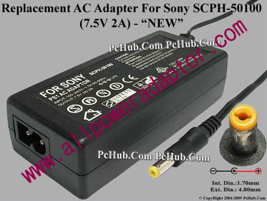 AOK For Sony Camera- AC Adapter SCPH-50100, 7.5V 2A, (1.7/4.8), (2-prong)