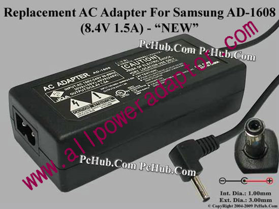 AOK For Samsung Camera- AC Adapter AD-1608, 8.4V 1.5A, (1.0/3.0), (2-prong)