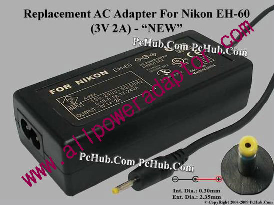 AOK For Nikon Camera- AC Adapter EH-60, 3V 2A, (0.3/2.35), (2-prong)