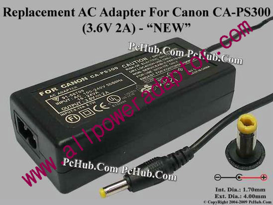 AOK For Canon Camera- AC Adapter CA-PS300, 3.6V 2A, (1.7/4.0), (2-prong)