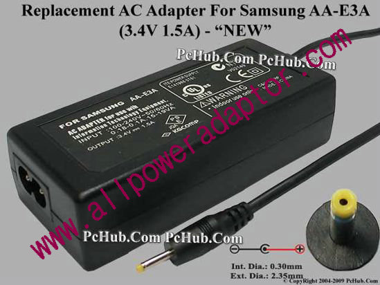 AOK For Samsung Camera- AC Adapter AA-E3A, 3.4V 1.5A, (0.3/2.35), (2-prong) - Click Image to Close