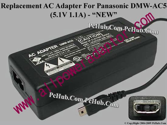 AOK For Panasonic Camera- AC Adapter DMW-AC5, 5.1V 1.1A, (2-prong)