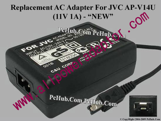 AOK For JVC Camera- AC Adapter AP-V14U, 11V 1A, (2-Prong) - Click Image to Close