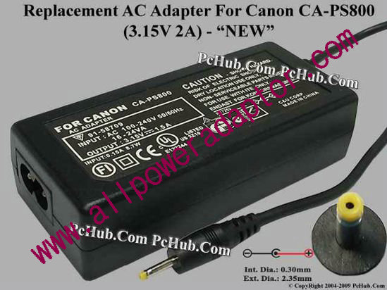 AOK For Canon Camera- AC Adapter CA-PS800, 3V 2A, (0.3/2.35mm), (2-prong)