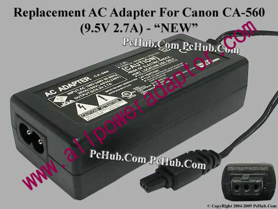 AOK For Canon Camera- AC Adapter CA-560, 9.5V 2.7A, (2-prong)