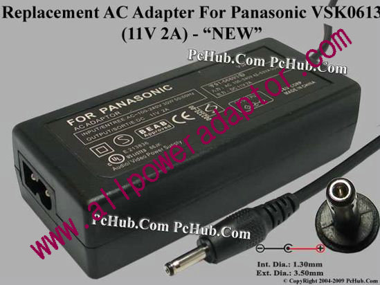 AOK For Panasonic Camera- AC Adapter VSK0613, 11V 2A, (1.3/3.5), (2-prong)