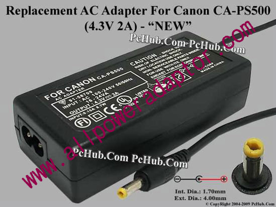 AOK For Canon Camera- AC Adapter 4.3V 2A, 4.0/1.7mm, 2_Prong, New
