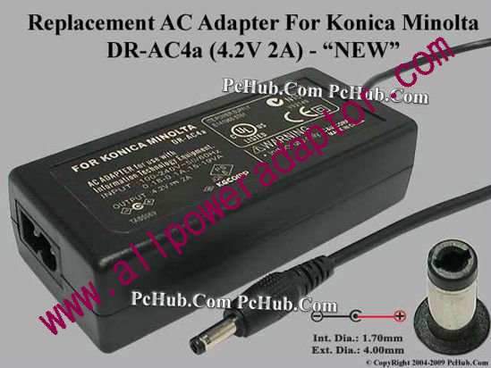 AOK For Konica Minolta Camera- AC Adapter DR-AC4a, 4.2V 2A, (1.7/4.8), (2-prong)