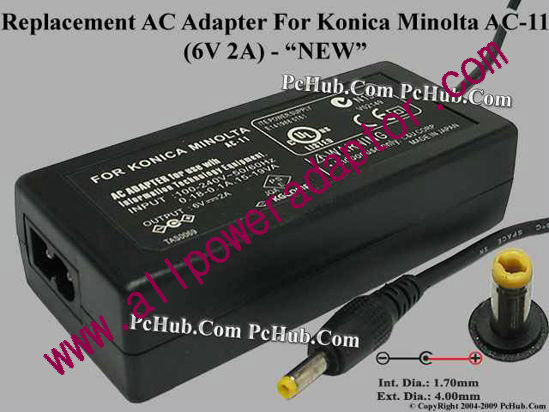 AOK For Konica Minolta Camera- AC Adapter AC-11, 6V 2A, (1.7/4.0), (2-prong) - Click Image to Close