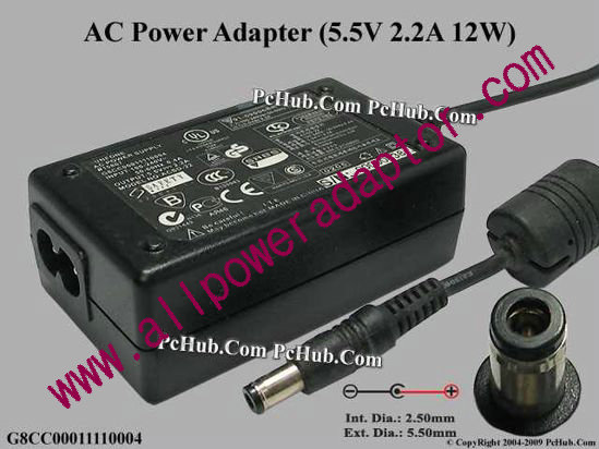 Toshiba AC Adapter 5V-12V G8CC00011110004, 5.5V 2.2A, Tip-C, 2-Prong