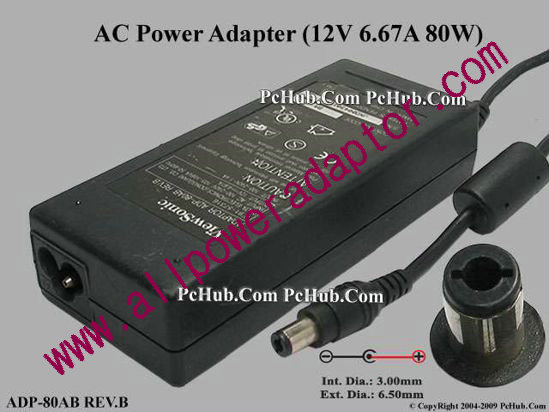 ViewSonic AC Adapter 5V-12V 12V 6.67A, 6.3/3.0mm, 3-Prong