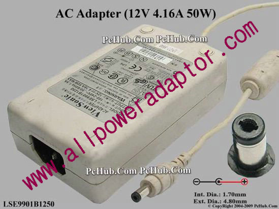 ViewSonic AC Adapter 5V-12V 12V 4.16A, 1.7/4.8mm, C14, White