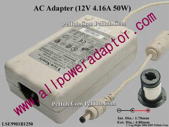 ViewSonic AC Adapter 5V-12V 12V 4.16A, 1.7/4.8mm, C14, White
