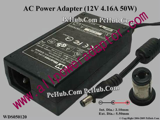 Wearnes WDS050120 AC Adapter 5V-12V 12V 4.16A, 5.5/2.1mm, C14, New