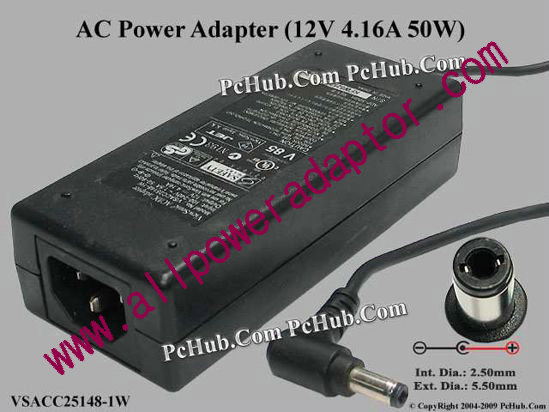ViewSonic AC Adapter 5V-12V 12V 4.16A, 2.5/5.5mm, C14