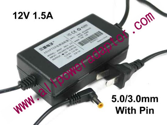 AOK For Casio AC Adapter 5V-12V 12V 1.5A, 5.0/3.0mm With Pin, 2-Prong, New - Click Image to Close