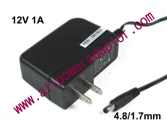 AOK Other Brand AC Adapter 5V-12V 12V 1A, 4.8/1.7mm, US 2-Pin, New