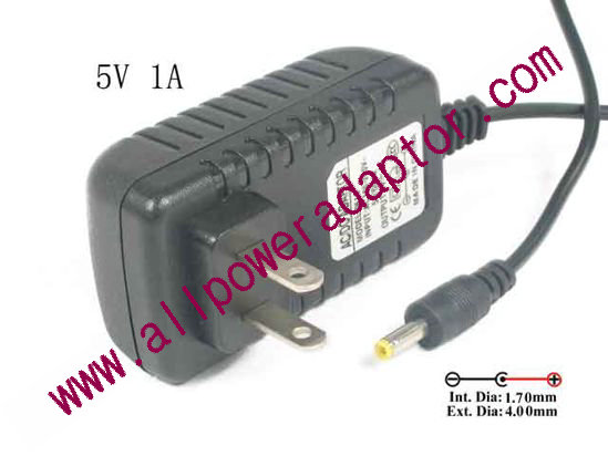 AOK Other Brand AC Adapter 5V-12V 5V 1A, 4.0/1.7mm, US 2-Pin, New