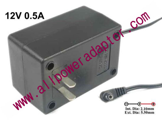 AOK Other Brand AC Adapter 5V-12V 12V 0.5A, 5.5/2.1mm, US 2-Pin, New, 12