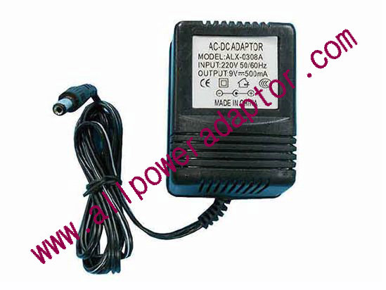AOK OEM Power AC Adapter - Compatible ALX-0308A, 9V 0.5A, 5.5/2.1mm, US 2-Pin, New