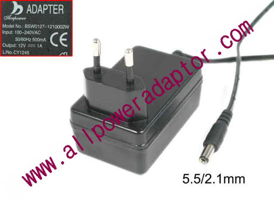 AOK OEM Power AC Adapter - Compatible 12V 1A, Barrel 5.5/2.1mm, EU 2-Pin Plug