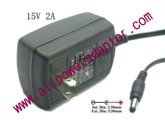 OEM Power AC Adapter - Compatible GM-1520F-09A, 15V 2A, 5.5/2.5mm, US 2-Pin, New