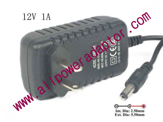 AOK OEM Power AC Adapter - Compatible 12V 1A, Barrel 5.5/2.1mm, US 2-Pin Plug, New - Click Image to Close