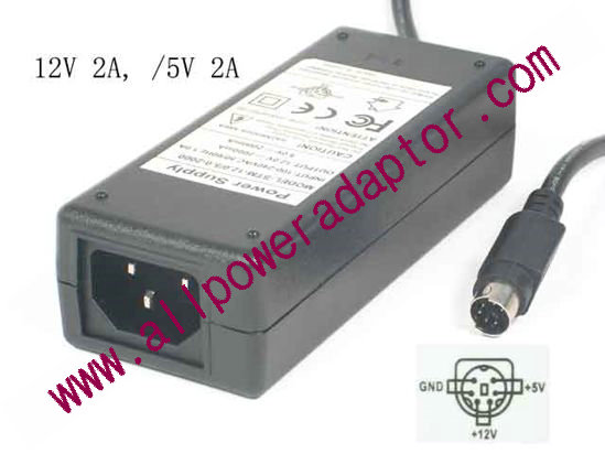 AOK OEM Power AC Adapter - Compatible 12V 2A, 5V 2A, 6P P12=5V P34=12V, C14, New