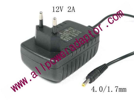 AOK OEM Power AC Adapter - Compatible 12V 2A, 4.0/1.7mm, EU 2-Pin Plug